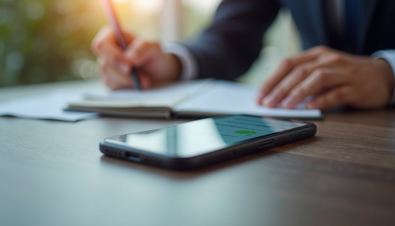 Close-up view of a mobile device showing a contractor’s bookkeeping app